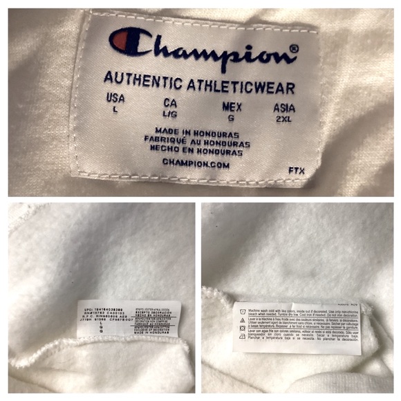 VTG Champion L Authentic Athleticwear Logo Crew Pullover Sweatshirt White EUC - Picture 12 of 16
